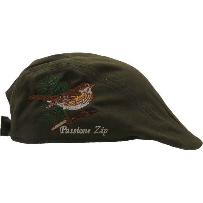 Coppola verde con ricamo Tordo Passione Zip