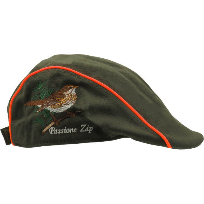 Coppola verde inserto arancio fluo con ricamo Tordo Passione Zip