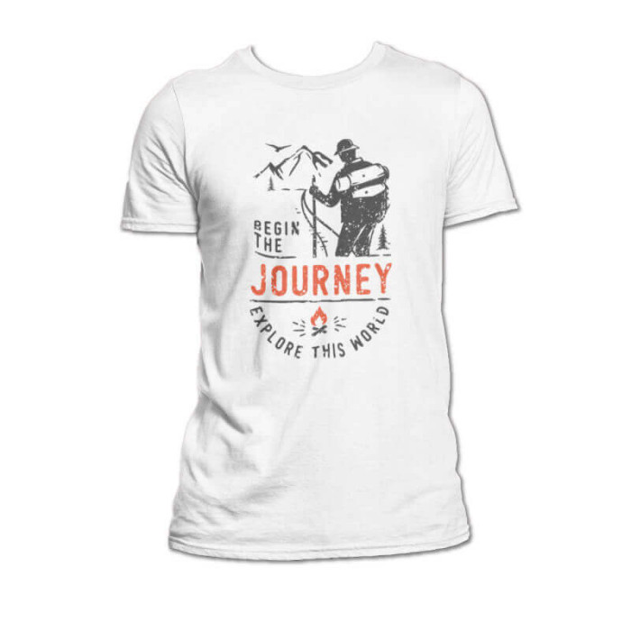 Trischitti T-Shirt bianca "Begin The Journey, Explore This World": Inizia il tuo viaggio