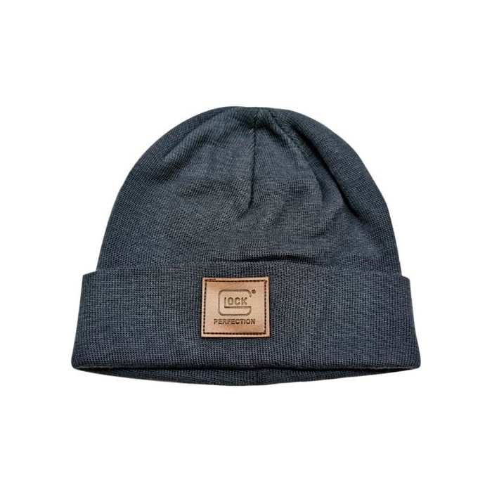 Berretto beanie grigio con logo in pelle Glock