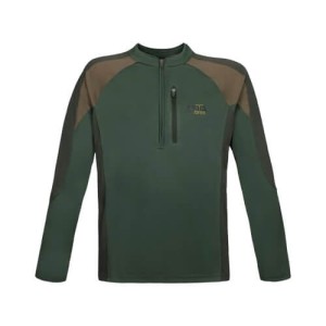 Zotta Forest - t-shirt tecnica Mask man mezza zip manica lunga verde con inserti beige