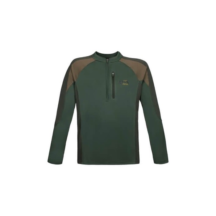 Zotta Forest - t-shirt tecnica Mask man mezza zip manica lunga verde con inserti beige