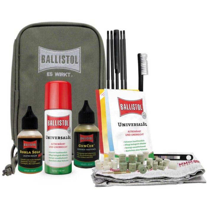 Kit Ballistol manutenzione armi in borsa da viaggio da 44 pz