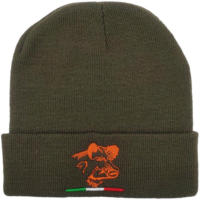 Berretto verde con stampa Cinghiale