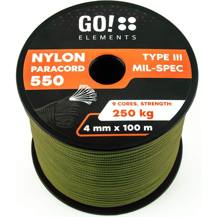 Corda Paracord uso militare in nylon 4 mm 100 mt verde